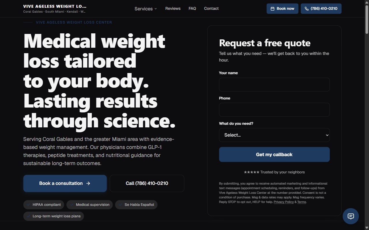 Vive Ageless Weight Loss Center — live SeldonFrame workspace